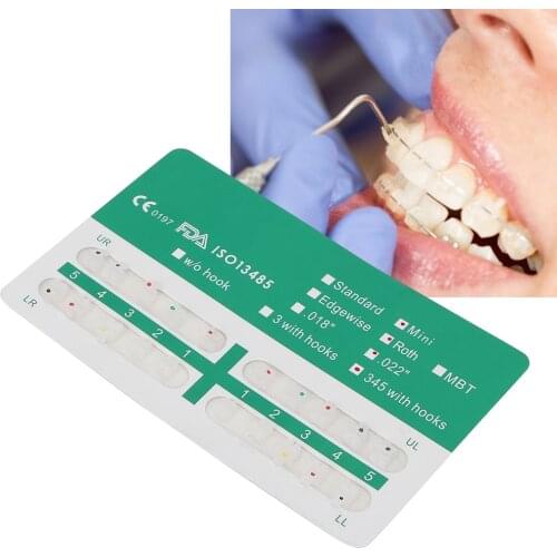 20 Pcs Dental Orthodontics Brackets Ceramic Roth 0.22 3-4-5 Hooks Teeth Correction Brace Support For Allergic Metal Materials