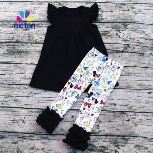2017 Fashion kids fall outfits wholesale fall boutique girl clothing set children mickey outfits