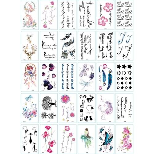 30pcs Small Fresh Personality Letter Tattoo Stickers Cute Cartoon Flower Arm Stickers Waterproof Tattoo Stickers