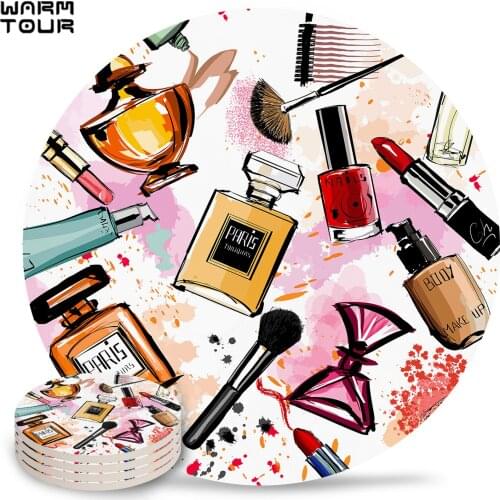 4/6/8 PCS Cosmetics Perfume Lipstick Placemat Ceramic Drink Coasters Table Decoration Kitchen Accessories Absorbent Moisture