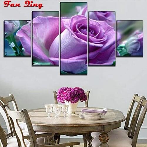 5pcs Purple Rose 3D diy Diamond Painting cross stitch kits flower picture mosaic pattern full square diamond Embroidery art