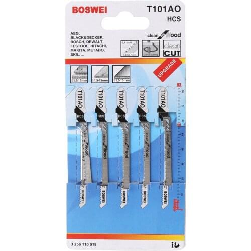 5 Pcs T101AO HCS T-Shank Jigsaw Blades Curve Cutting Tool Kits For Wood Plastic