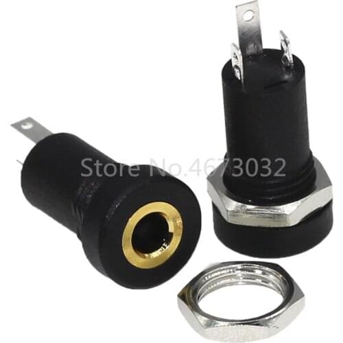 500PCS 3.5mm Stereo Audio Socket 2 Pole Black Panel Mount Gold Plated With Nuts Headphone Socket PJ-392A