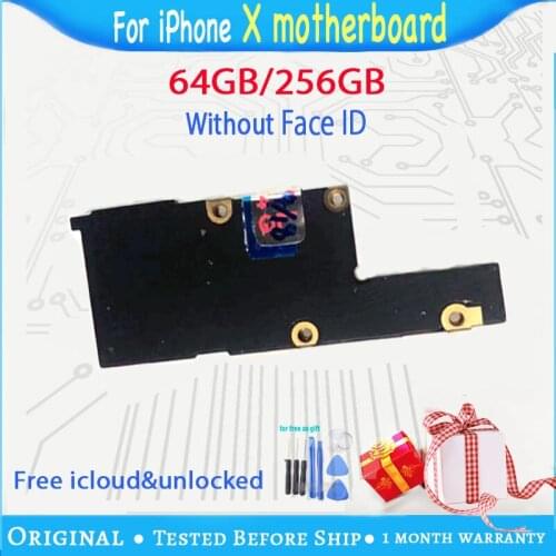 Free iCloud 100% Original unlocked for iphone x Motherboard No Face ID for iphone X Logic boards 64GB 256GB Mainboard with Chips