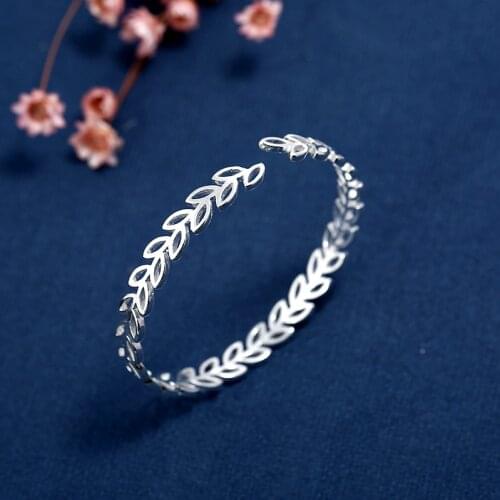 925 Sterling Silver Bracelets Bangles For Women Bangles Hollow leaves Olive branch Adjustable Silver 925 Jewelry Open Bangle