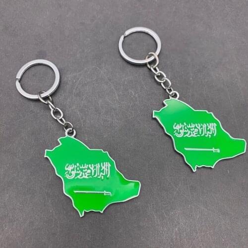 10pcs Saudi Arabia Map Keychain Lapel Pin Flag Key Holders Brooch Pins Keyring