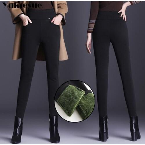 Stretchy Fleece Pants Women Winter High Waist Warm Pants Black Warm Trousers Women Velvet Pants Plus Size Trousers Female 2020
