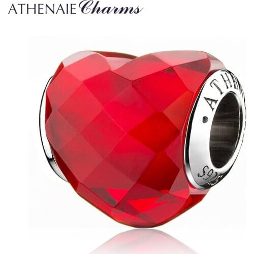 ATHENAIE Original 925 Sterling Silver Heart Shape of Love Red Beads for Charms Bracelet Jewelry Valentines Mothers Day GIFT