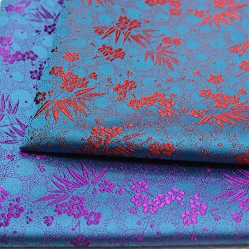 CF905 Bamboo Leaves Plum Blossom Blue/Red/Rose Chinese Style Brocade Jacquard Fabric Buddhism Home Textile DIY Sewing Materials