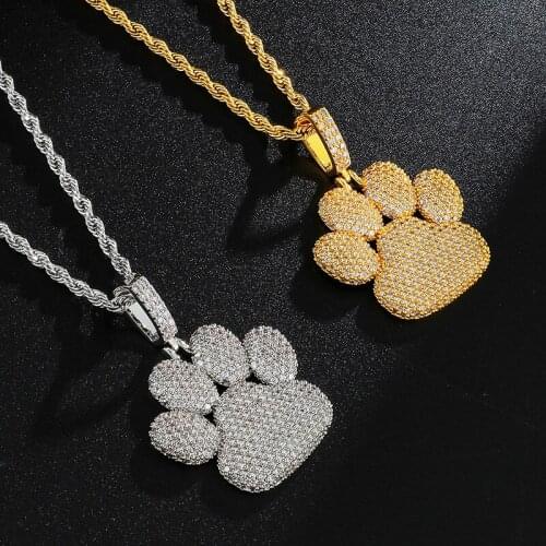 CZ Bear Paw Pendants Necklace For Men Paved Bling Iced Out Gold Silver Color Hip Hop Rapper Jewelry Drop Shipping