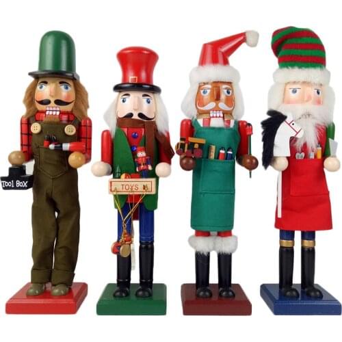 38CM Wooden Nutcracker Puppet Creative Desktop Decoration Christmas Ornaments Drawing Walnuts Businessman Dolls