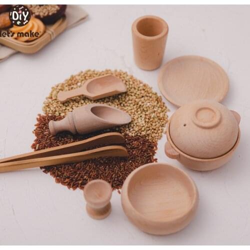 Lets Make Montessori Toy Set Children Beech Wood Kitchen Tableware Accessories Toy Improve Baby Cognitive Ability Accessories