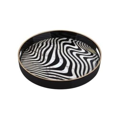 DOLBOVI Zücev 37 cm Wave Pattern White-Black Round Wooden tray TRAY13 tray поднос plateau de service