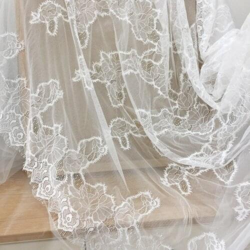 Elegant eyelashes lace fabric 3meters a strip wedding dress clothing DIY lace