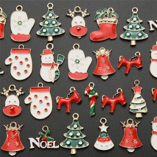 Enamel 20pcs/lot Mixed Christmas Tree Snowman Charms Pendant DIY Necklace Earring For Jewelry Making Accessories