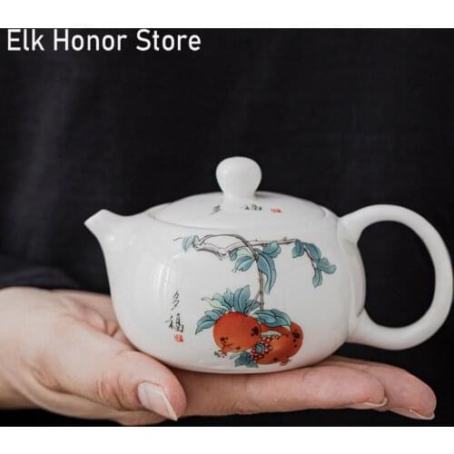 130ml Mutton Fat Jade Porcelain Xishi Teapot Handmade Ceramic Persimmon Teapot Tea Maker Teaware Household Kung Fu Tea Ceremony