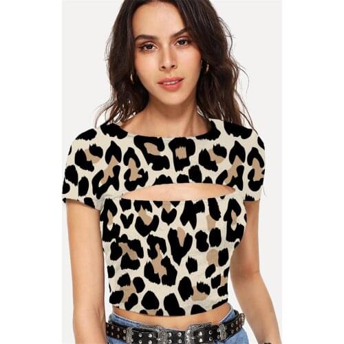 Somepet Leopard T shirt Women Tiger T-shirts 3d Cheetah Navel Bare Harajuku Tshirts Casual Womens Clothing Sexy Fashion