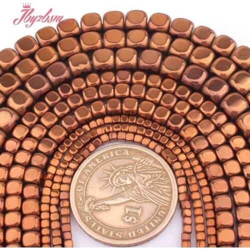 2,3,4,6mm Smooth Cube Suqare Brown Hematite Beads (No Magnetic) Natural Stone Beads For Necklace Jewelry Making 15"Free Shipping