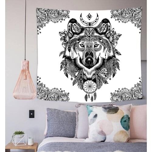 Simsant Mandala Bohemian Wolf Tapestry Meditation Goddess Tapestry Indian Wall Art Backdrop for Apartment Decor GT2TSILF026