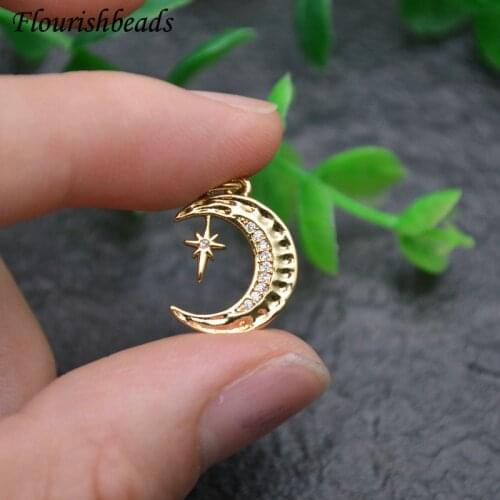 Ins Style Crescent Moon Shape Pave CZ Zircon Beads Pendant DIY Parts Jewelry Makings Chic Accessories for Necklace Choker 20pc
