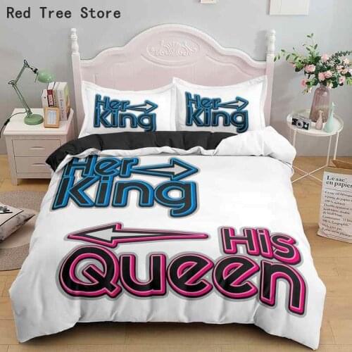 His Queen Her King White Bedding Set Wedding Festival Gifts 2/3Pcs Couple HD Duvet Cover Single/ Twin/ Double/ Full/ Queen/ Size