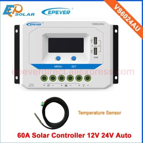 Controller with temperature sensor VS6024AU 60A 60amps EPEVER EPsolar PWM series 12v 24v battery charger LCD Display Screen