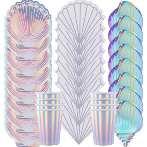 Mermaid Party Colorful Shell Disposable Tableware Little Mermaid Wedding Birthday Party Decor Kids Baby Shower Under The Sea