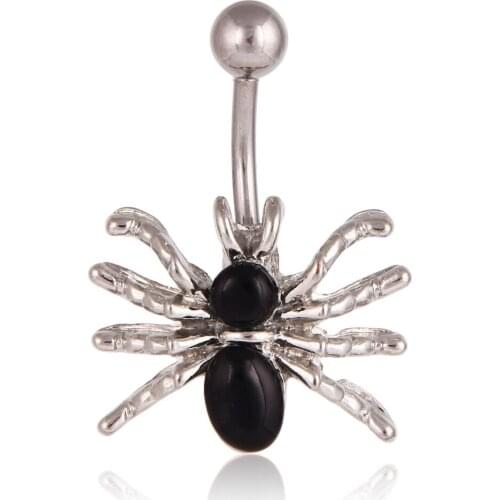 MODRSA 1Piece White/Black Spider Rhinestone Navel Ring Stainless Steel Belly Button Rings Sexy Body Jewelry Piercing Ombligo