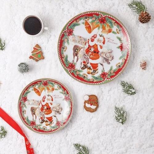 Cutlery Set Ceramic Plate Christmas Plate Santa Dish Vajilla Edible Hand-painted Porcelain Cartoon Flat Dish Dinnerware 8/10inch