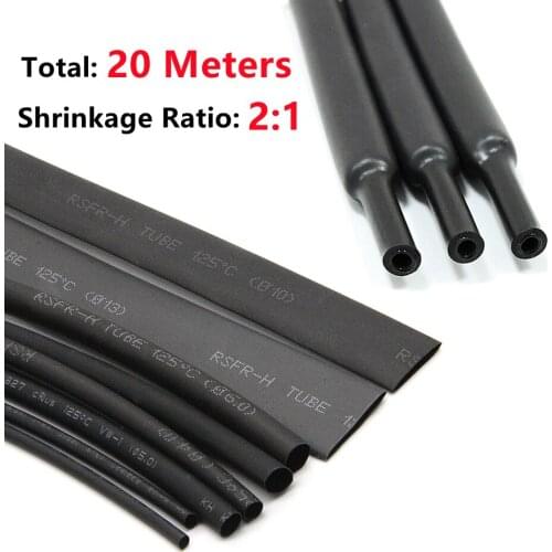 20 Meters Black Heat Shrink Sleeving Tubing Tube Assortment Kit Electrical Wire Repair Tools Waterproof Insulated Cable Sleeves