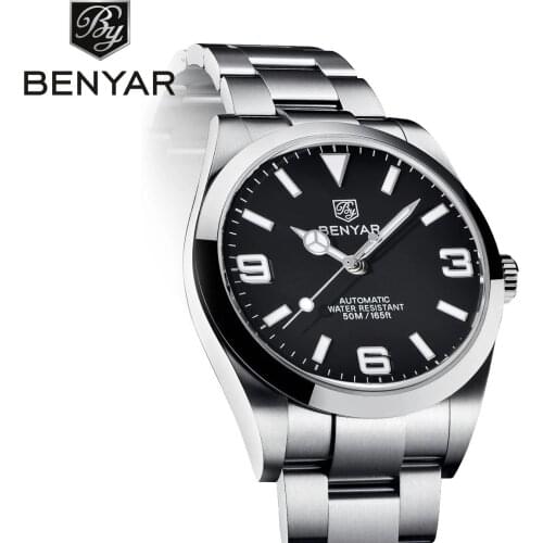 2021 New Automatic Mechanical Watch BENYAR Top Brand Luxury Mens Watch Casual Fashion Stainless Steel Luminous Waterproof Watch