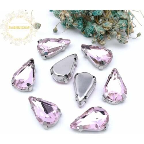 New ! Pink Fine Water Drop Crystal Glass Sew-on Rhinestones with Claw DIY Wedding Dresses and Clothes 5*8 6*10 8*13