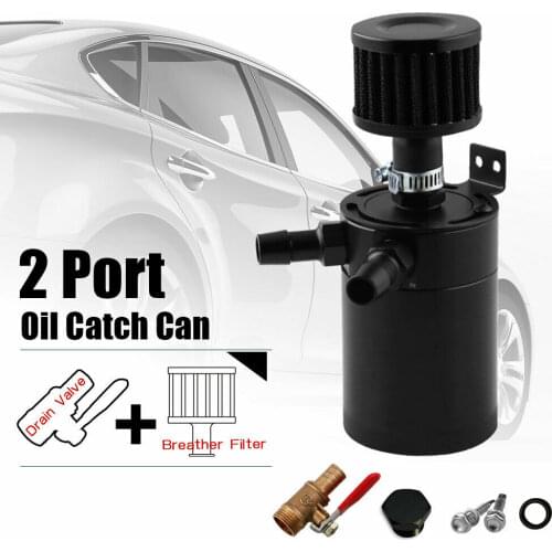 One Kit Car Aluminum Reservoir Oil Catch Can Tank 2-Port Baffled Reservoir with Drain Valve and Breather Cylinder Filter