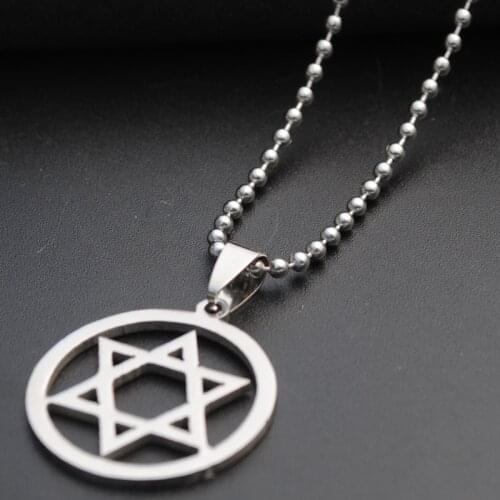 30 Stainless Steel Israel Emblem Necklace Geometric Overlapping Triangle Hexagon Six-pointed Star Magic Symbol charm jewelry