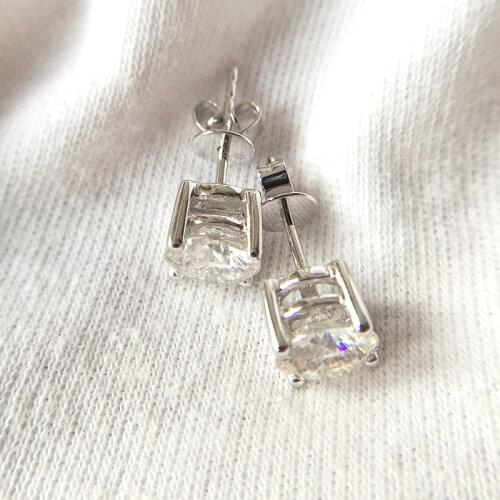Genuine14K 585 White Gold Push Back 2 Carat ctw F Color Test Positive Lab Grown Moissanite Diamond Earrings For Women