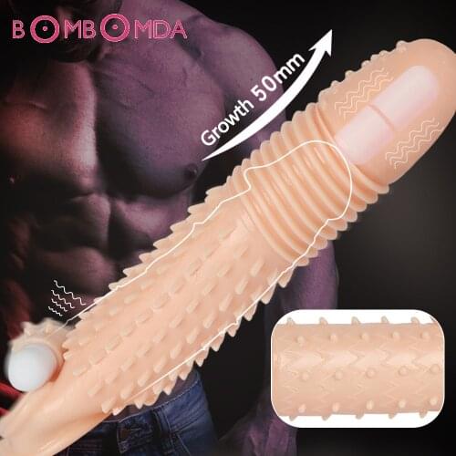 Penis Sleeve Sex Toy For Men Cock Sleeve Reusable Condom Penis Extender Dick Sleeve Delay Ejaculation Penis Cover Adult Sex Shop