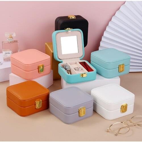 With Mirror Jewelry Box Zipper PU Travel Earrings Necklace Ring Storage Case Portable Packaging Jewelry Casket Gift Storage Box
