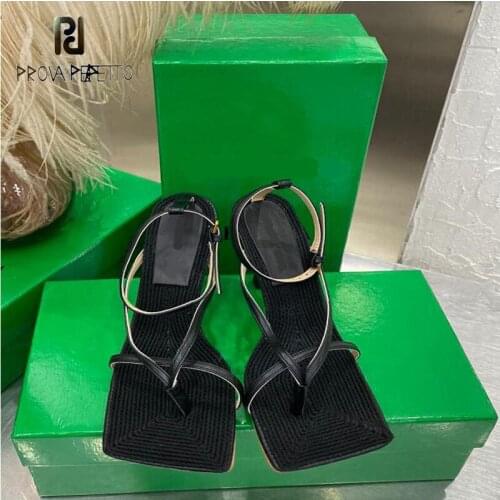 2021 summer new style all-match square toe clip toe trend casual hot style woven sandals female stiletto high heel sandals