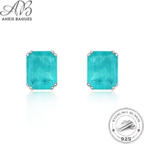 Aneis Bagues 925 Sterling Silver Square Cut Emerald Paraiba Tourmaline Gemstone Stud Earrings For Women Fine Jewelry Wholesale