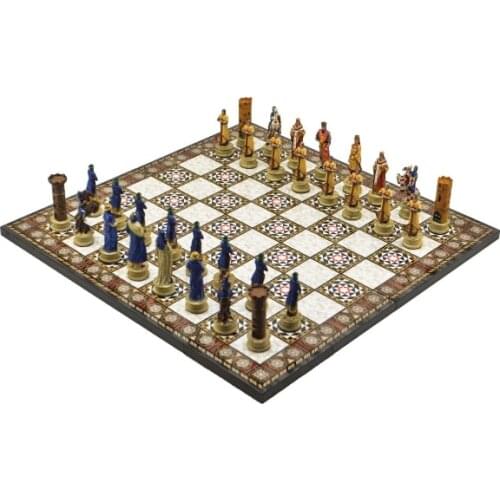 Chess set medium seljuk crusaders polyester solid Walnut Msf Chess Board rear surface Fabric