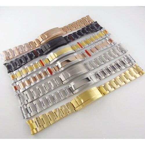 Nologo Steel Metal Watch Bracelet Strap 20mm Width Glide Lock Two Tone Gold Black