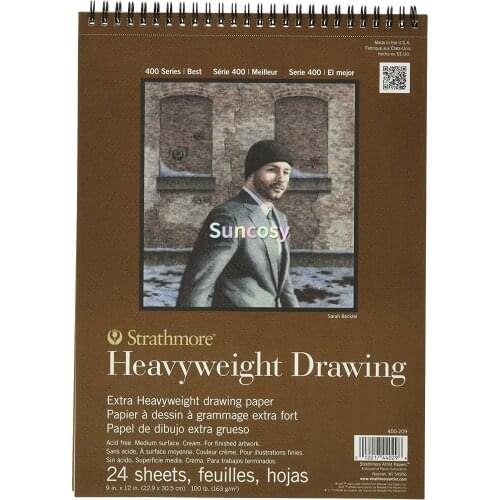 Strathmore 400-209 400 Series Heavyweight Drawing Pad, Medium Surface, 9"x12" , 22.9cm x 30.5cm, Wire Bound, 24 Sheets