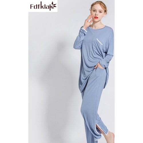 Fdfklak Comfortable modal cotton sleepwear loose long sleeve pajamas for women spring autumn pyjama ladies nightwear pijama set