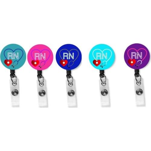 Retractable Badge Reel -RN Heart Steth Badge Holder with metal clip 10pcs/lot