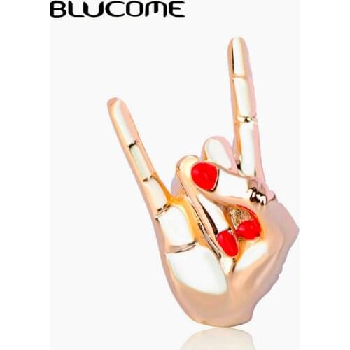 Blucome Fashion Brooch Cartoon Hand Shape Red Enamel Pin For Women Men Children Collar Clothing Scarf Hat Party Cute Accessories