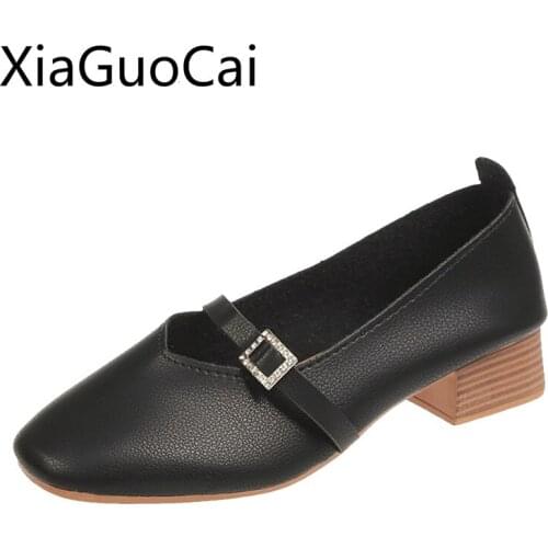 Women Mules Shoes Thick with 2019 High Heels Soft Female Pumps Bottom Square Head Women Casual Pumps Shallow Mouth Small Shoes