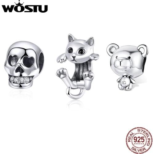 WOSTU Rabbit Charms Real 925 Sterling Silver Cute Rabbit Toy Beads fit Original Women Bracelets DIY Jewelry Accessories CQC1517