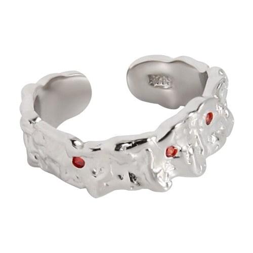 Authentic S925 Sterling Silver Open Ring Simple Irregular surface micro-inlaid zircon Finger For Women Elegant Silver Jewelry