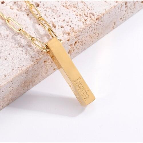 Personalized 3D Bar Necklace For Women Custom DIY Engraved Pendant Stainless Steel Engraving Pendant Jewelry Family Gifts