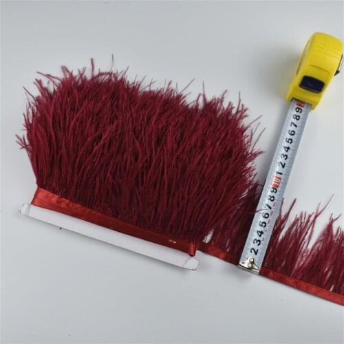 1M 5M 10Meter 8-10CM Wine Red Ostrich feather trim ribbon cloth for skirt/dress White feathers For Crafts Clothing Accessories